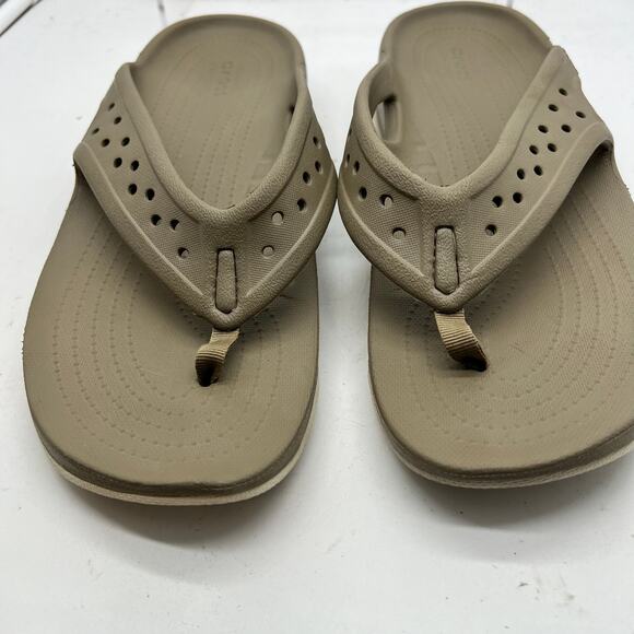 Crocs Sandals Mens 12 Swiftwater Deck Flip Flop Tan Khaki Stucco Thong - Picture 4 of 6